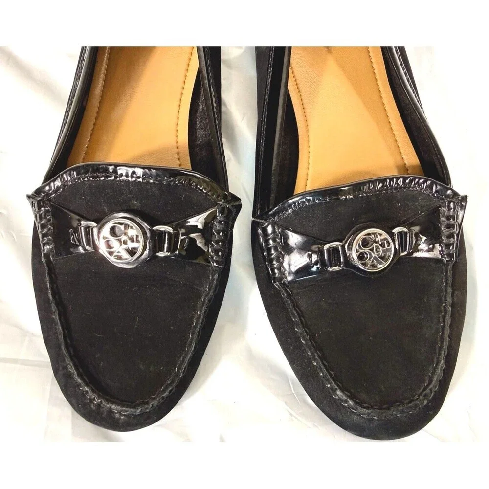 Coach Fonda Black Suede & Patent Leather Loafers Size 10B Minimalist